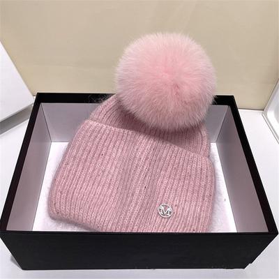 Шапка из мягкого натурального лисьего меха с помпонами и шариками Skullies, шапочки, сохраняет тепло, зимняя шапка для женщин и девочек, шерстяная шапка, уличная вязаная шапка, толстая женская шапка