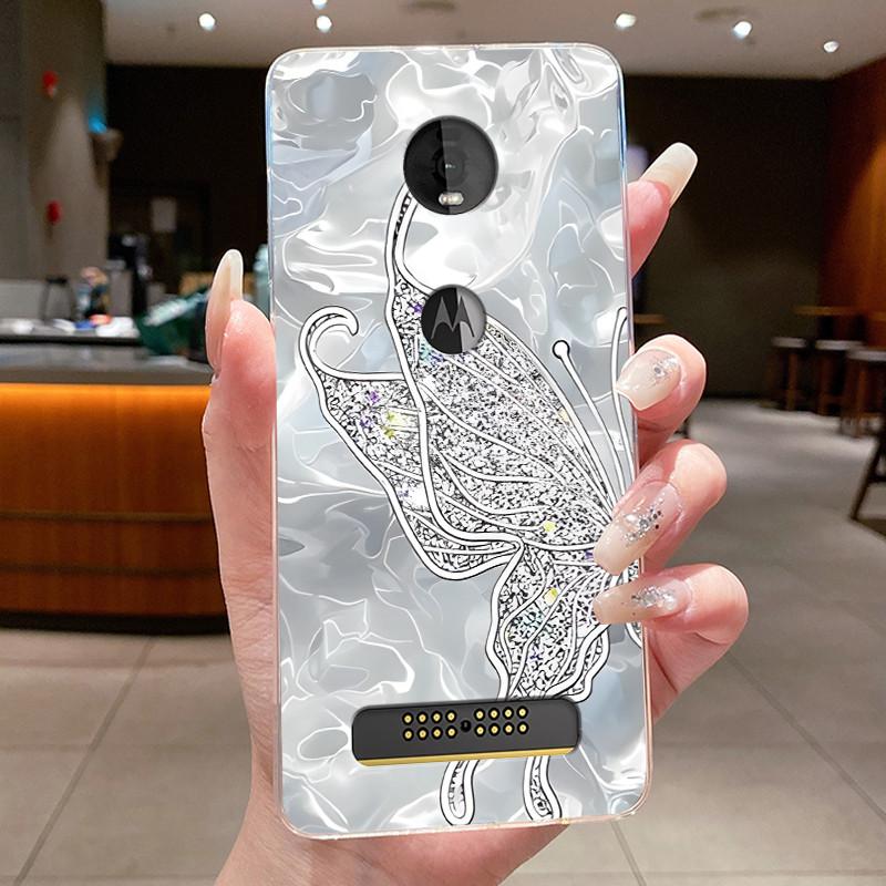 Case For Motorola Moto Z4 Play Coque Flower Butterfly Protective Casing Moto Z4 Play Transparent Soft Silicone TPU Phone Cover