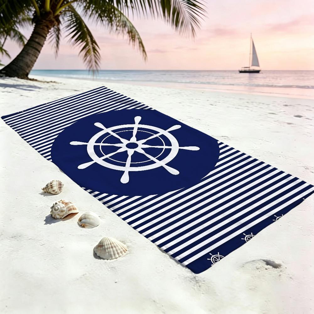 Blue Navigation Wheel Circle Towel Large Quick-Drying Microfiber soft Beach Towel for Travel Fitness Sauna Bathing Camping