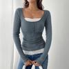 Solid Color Casual Slim T-shirts For Women Autumn Y2K Women's T-shirt Long Sleeve Blouses Tees Fashion Female Tops