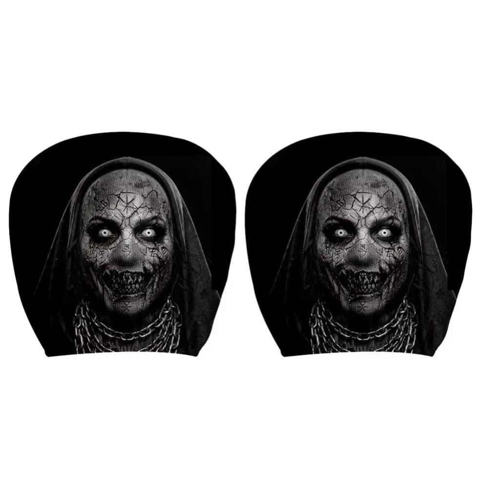 2Pcs Black Car Headrest Cover Scary Face Printing Car Headrest Protector Car Seat Cover  Halloween