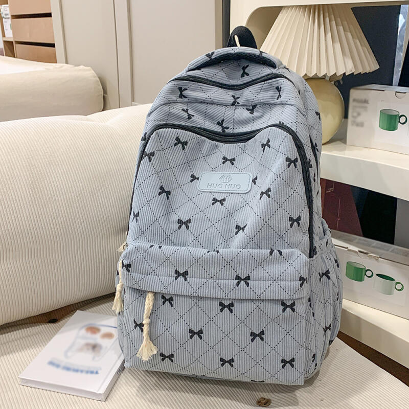 Рюкзак Вельветовый Школьный Рюкзак С Принтом Бантов Легкий Вместительный Дорожный Рюкзак