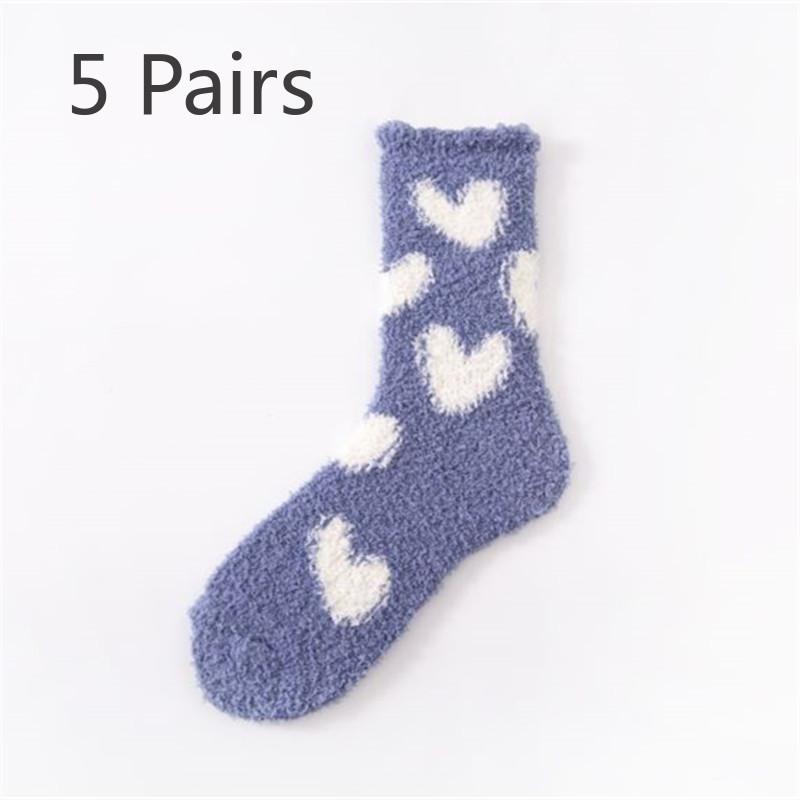 5 Pairs Pairs Women's Coral Velvet Mid-tube Socks Autumn and Winter Velvet Reinforced Warm Towel Socks Floor Socks