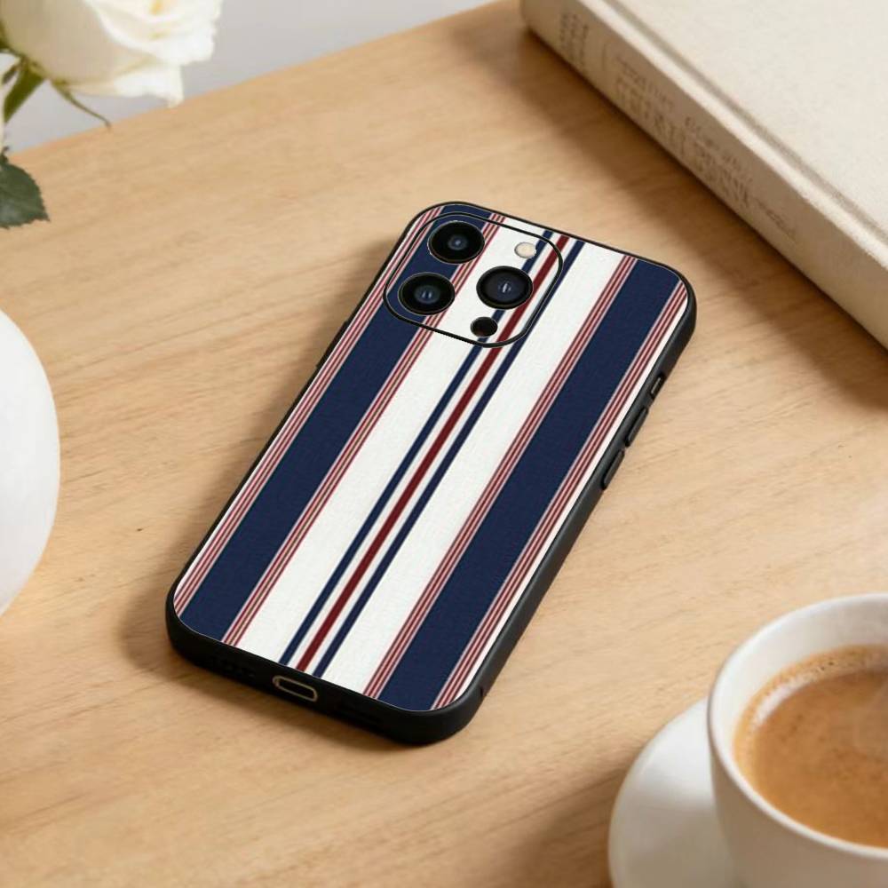 Бордовый Белый Полосатый Чехол Для Телефона Для iPhone17,16,15,14,13,12 Plus,Max Мягкий Силикон Черный Чехол
