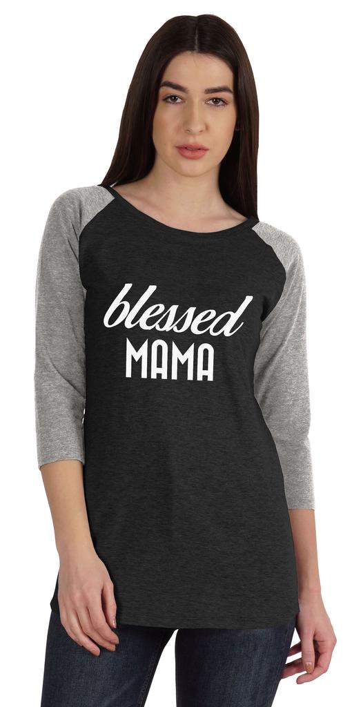 Inkmeso Футболка Blessed Mama, топы для мам, реглан, рукав четверть, графическая рубашка