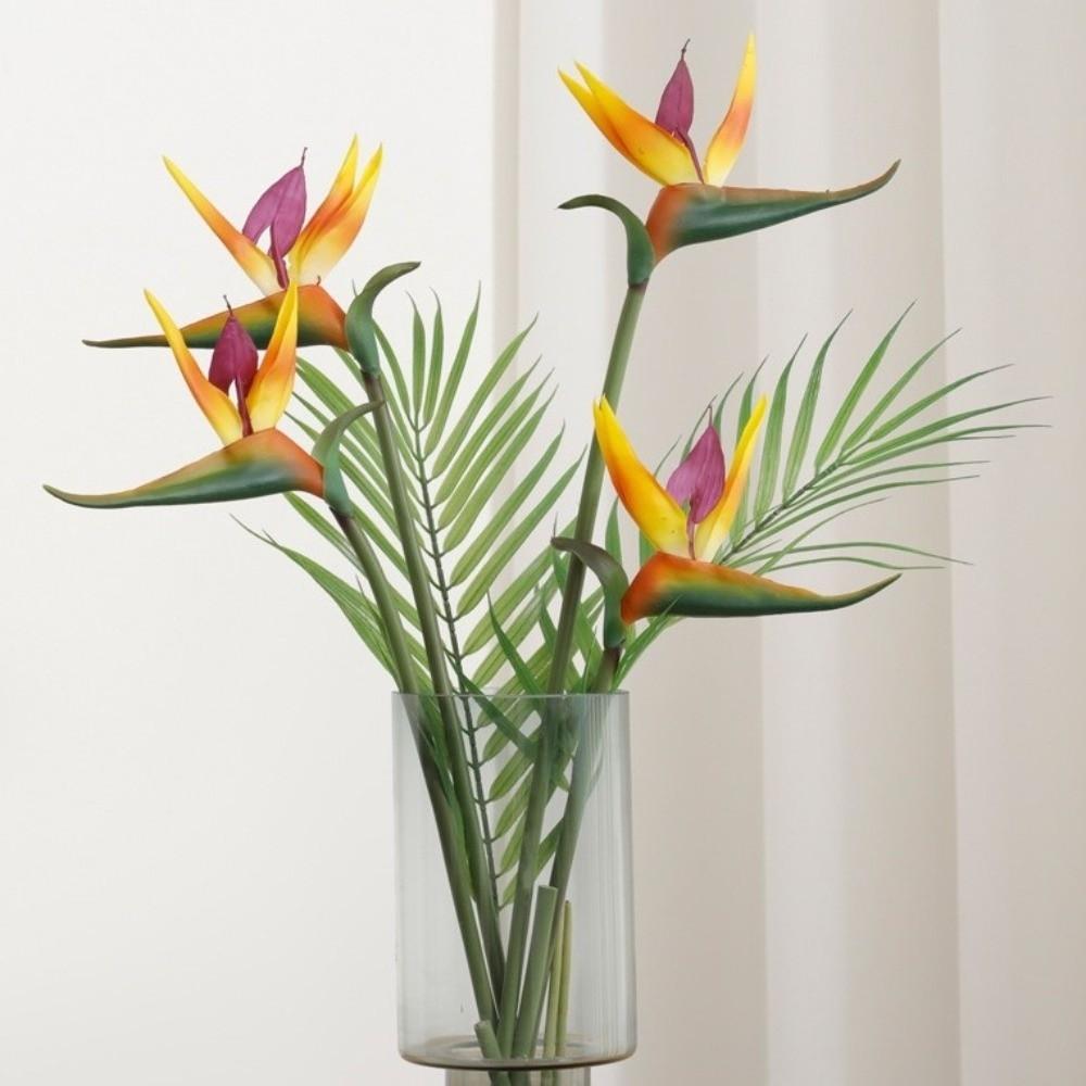 2 Pcs PU Artificial Bird of Paradise Flower Red Decorative Paradise Bird Plant for Office