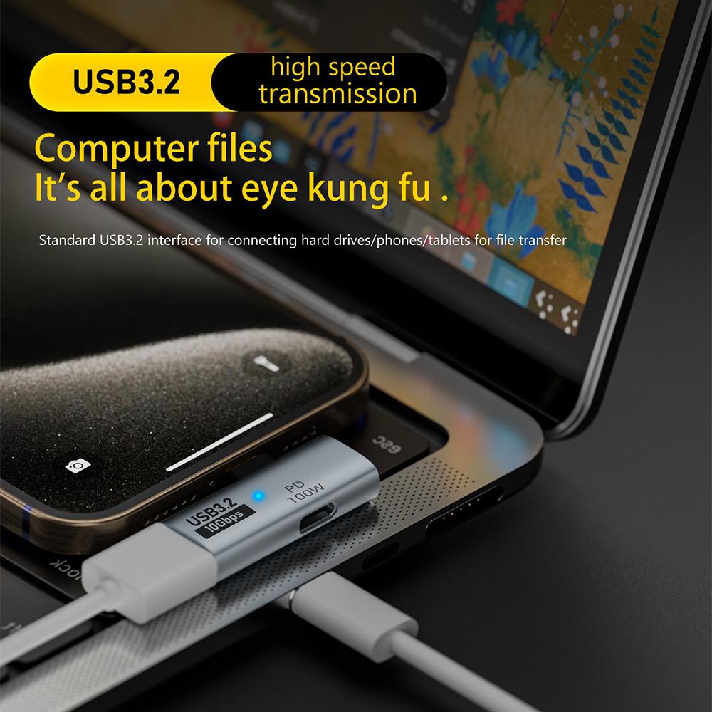 Адаптер 2-в-1 Type C - USB, портативный быстрозарядный мини-OTG-конвертер, конвертер передачи данных 10 Гбит/с для планшета iPhone 15