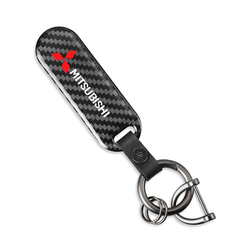 Carbon Fiber Texture Car Key Chain Ring Auto Keychain For Mitsubishi Lancer Outlander Pajero ASX Colt I200 Space Delica Triton
