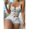 Sleepwear Women Pajamas Set Heart Print Soft Ribbed Fabric with Flirty Frill Trim Casual Cami Top and Shorts Sets Loungewear