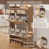 Modern shoe cabinet with rattan double doors, 2 drawers, multi-level storage, narrow, for hallway and entrance, wood look, 65 × 25 × 106 cm