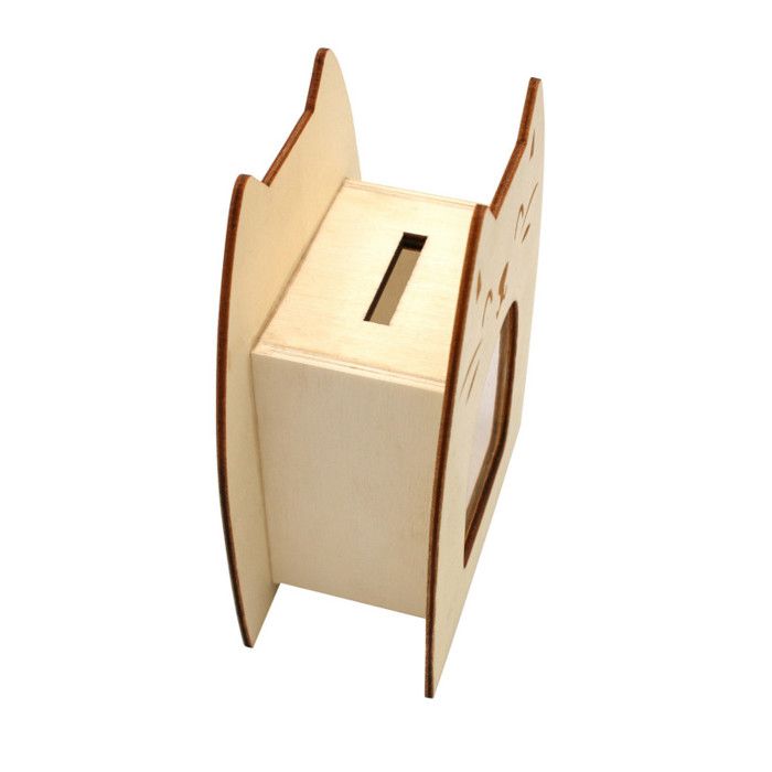 Tirelire - Chat - Bois naturel - Personnalisable - 11 x 5 x 14 cm