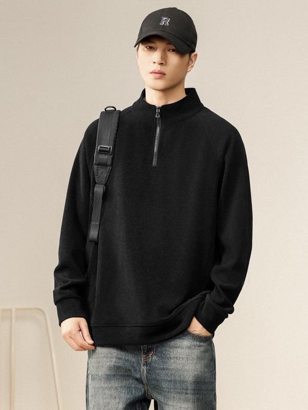 Men's Retro Half-Zip Hoodie: Trendy, Loose-Fit Stand Collar Pullover