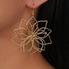 1 Pair Vintage Exaggerated Hollow Flower Metal Earrings For Women, Elegant Geometric Woven Drop Dangle Fashion Ear Zircon