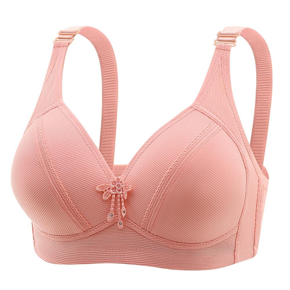 Lightweight women’s plus-size bra for a fuller bust – wire-free, push-up, red button-fastening ‘mum’ style bra