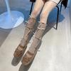 Balletcore Ribbon Tie-Up Ribbed Socks, Sparkly Lurex Knee High Slouch Socks with Bow Detail for Women Girls Y2K Lolita Fashion