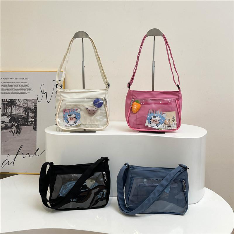 Nylon Square Shoulder Bag With Transparent Compartment For Daily Casual Use