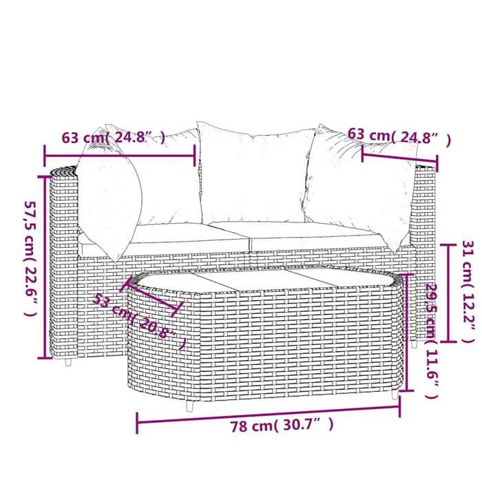 VidaXL Garden Lounge Set 3 Pcs with Cushions Black Wicker, Outdoor Lounge Set, Furniture Set 319807