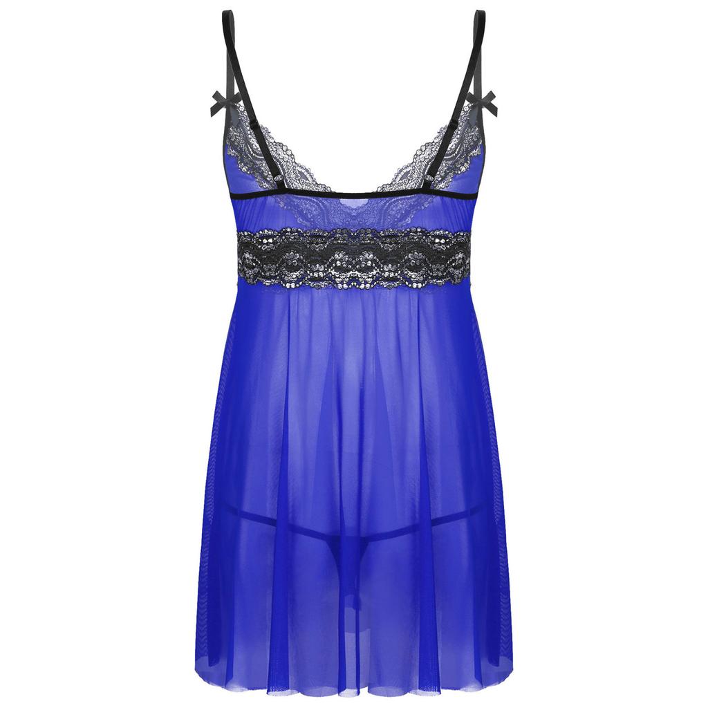 Мужское прозрачное кружевное белье Sissy, регулируемые бретельки, сорочка с глубоким V-образным вырезом, одежда для сна Babydoll