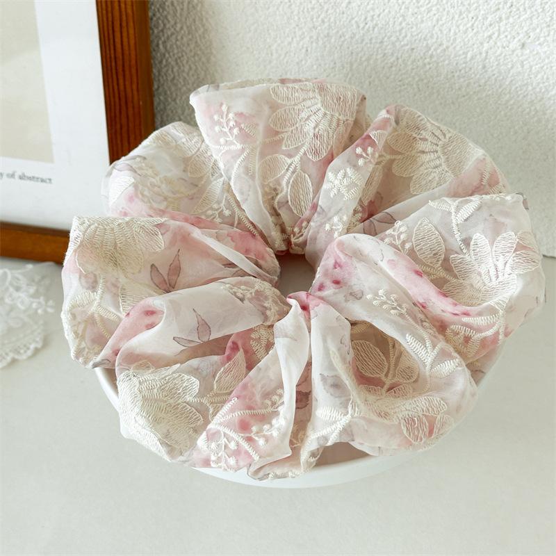 Translucent Embroidery Flower Hair Ties Sheer Aesthetic Floral Scrunchies Romantic Bride Maid Hair Jewelry For Women