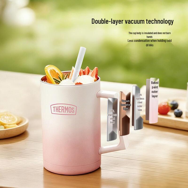 Thermos Термокружка из нержавеющей стали с ручкой и трубочкой