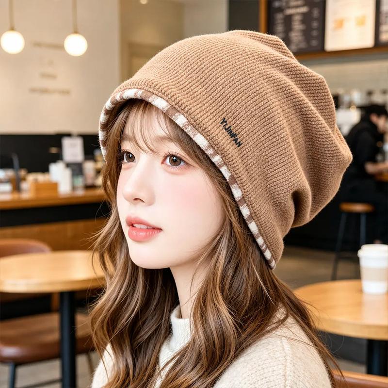Double-sided can wear American stacking hat, autumn and winter outdoor warm ear protection pullover hat, children's big head circumference bag head co