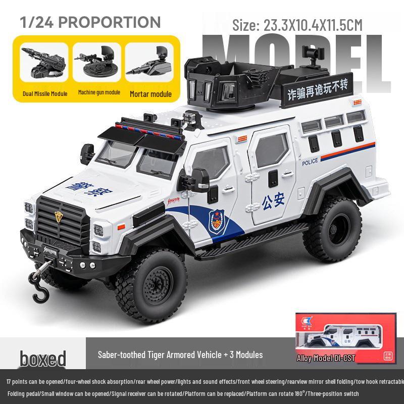 Sabre-toothed Tiger Alloy Police Off-road Vehicle: Boys' Peacekeeping Anti-riot Toy Car Model