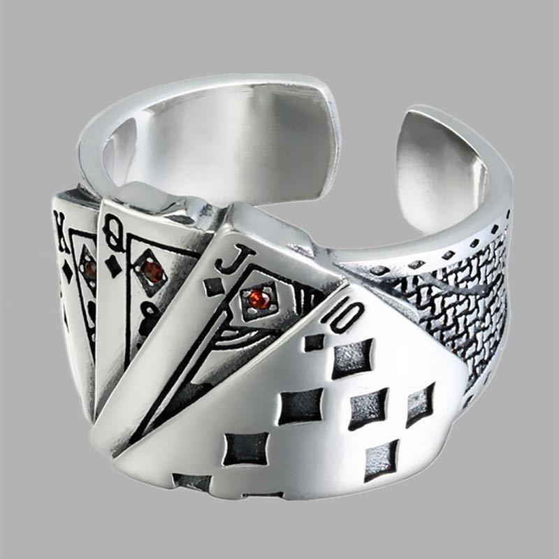 1PC Flush Playing Card Ring Men and Women Personality Domineer Retro Old Diamond Square Opening Ring