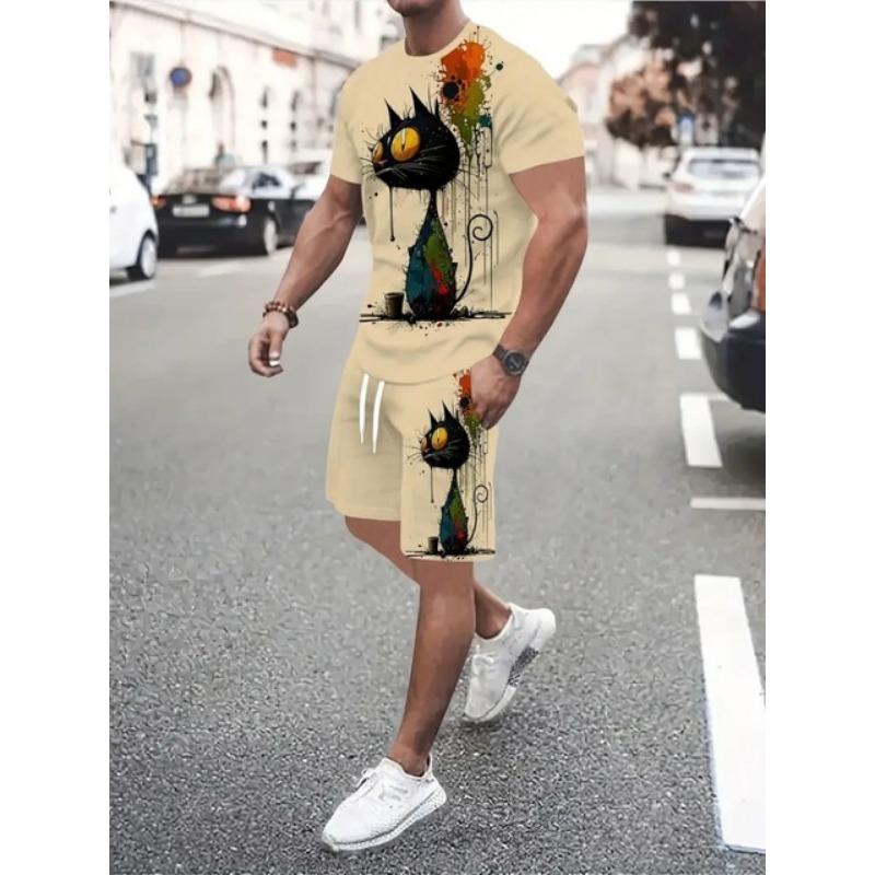 Европейский стиль мужской уличный модный костюм из двух частей летний комфорт со всеми уникальными принтами мужские шорты костюм с короткими рукавами