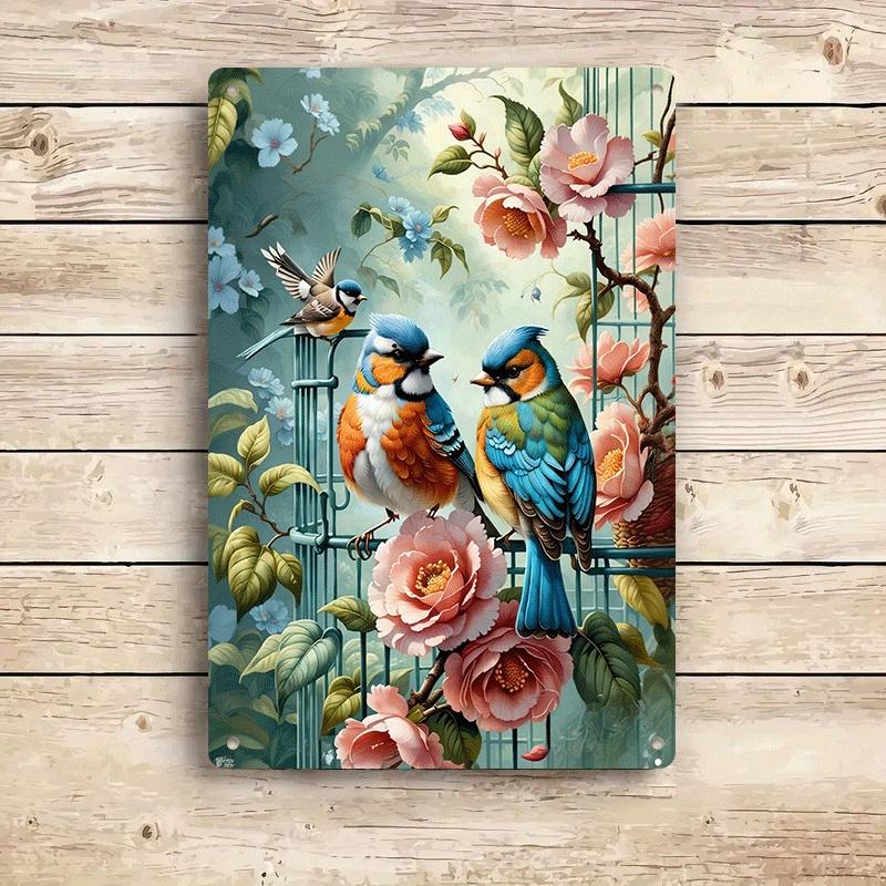 1 piece American country style tinplate wall hanging, colorful floral and bird pattern home wall decoration, living room and ent