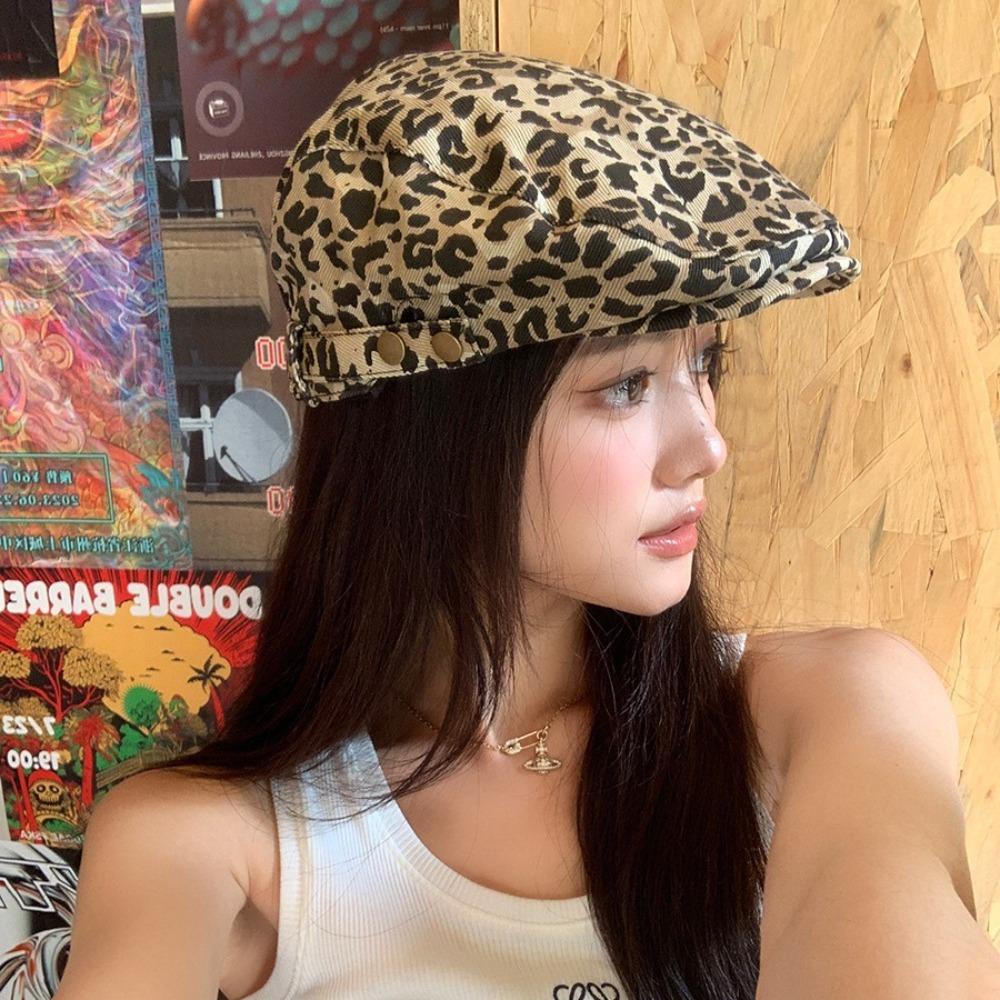 Casual Leopard Beret Retro Personality Painter Hat Fashion Leopard Print Cap