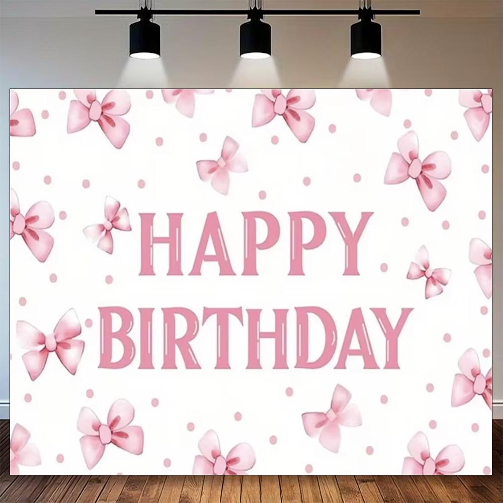Pink Bow Tie Girls Background Birthday Party Decoration Balloon Flowers Diamond Backdrop Supplies Kids Baby Photo Props Gifts