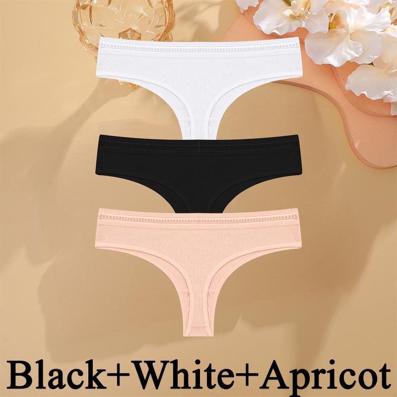 3PCS/SET Basic Women's Cotton Brazilian Pants Soft G-String Transparent Sexy Briefs Female Soft Comfortable Stretch Thong