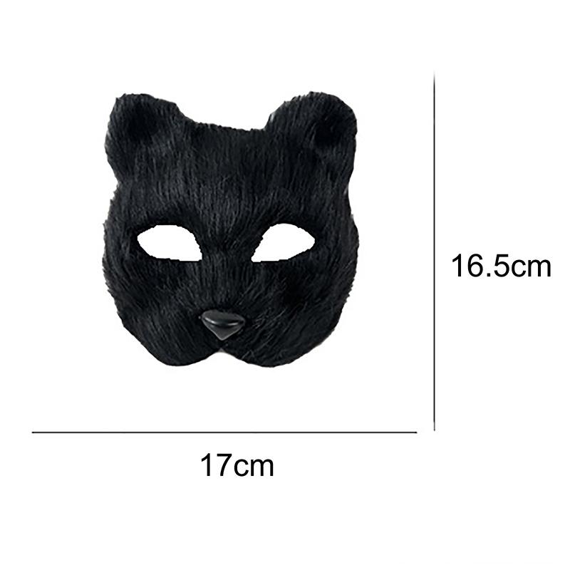 1Pc Halloween Cosplay Party Costume Diy Accessories Faux Fur Fox Mask Furry Half Face Animal Cat Mask