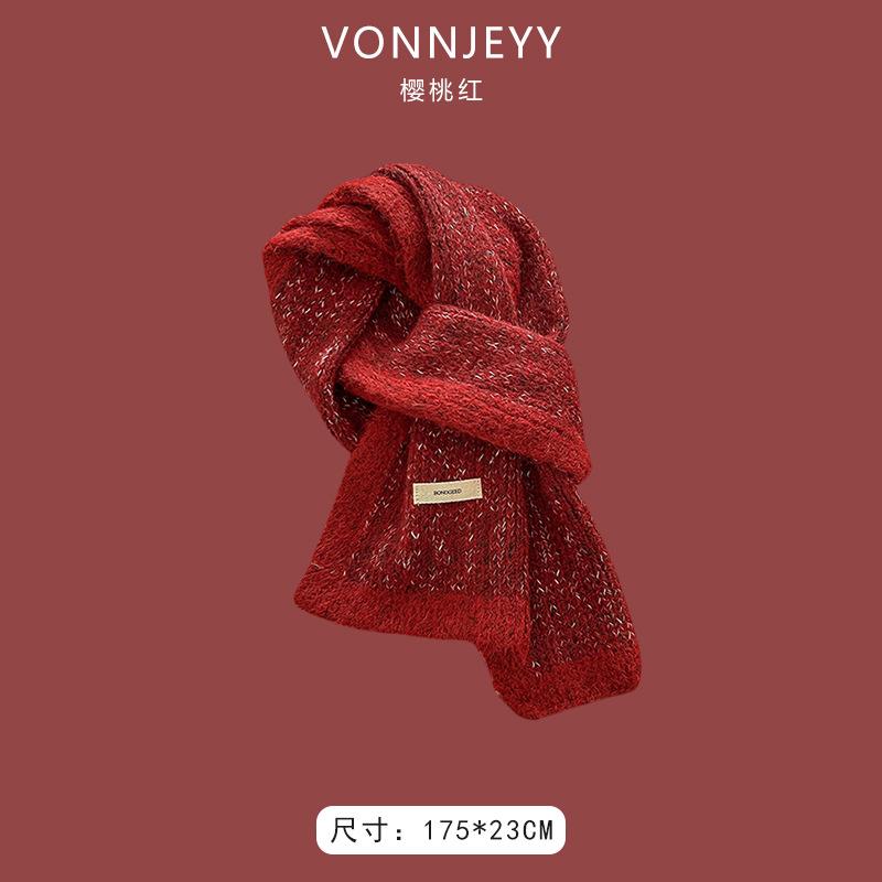New Christmas Cherry Red Warm Scarf White Autumn and Winter with New Red Scarf Soft Waxy Quality Shawl