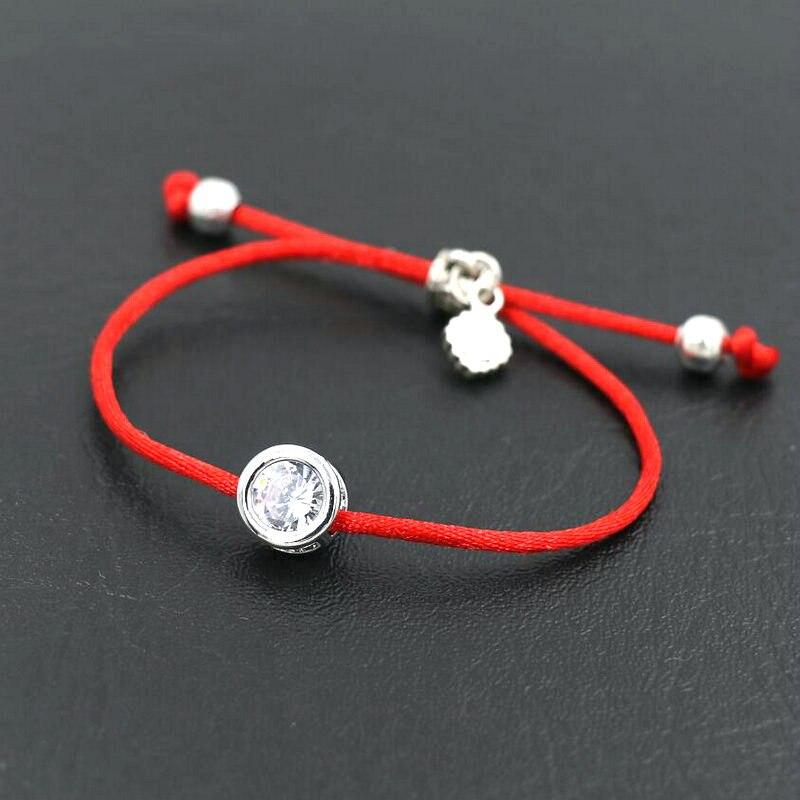 Shiny Round Rhinestones Crystals AAA Zircon Bracelet Red Rope Thread Braided Lucky Bracelets Women Silver Color Pulsears
