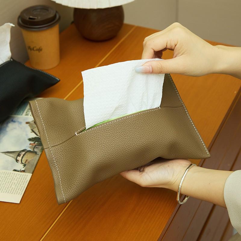 Genuine Leather Car Tissue Box Holder Seat Back Mount Modern Minimalist Auto Interior Organizer Pull-Out Tissues