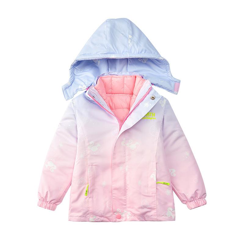 Девочки Тренч Подросток Градиент Пуховик Осень Зима Ветрозащитный Детский Уличный С Капюшоном Ветровка