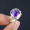 Natural Faceted Amethyst Gemstone Solid 925 Sterling Silver Checker Cut Handmade Gemstone Ring Jewelry For Women & Girls