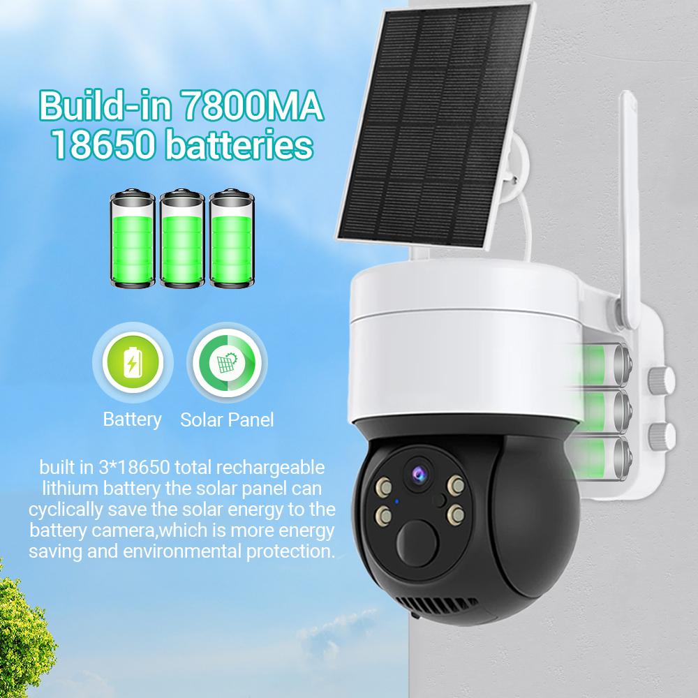 ICSEE WIFI Surveillance Solar PTZ Camera Colorful Night Vision Two Way Audio PIR Detect Outdoor IP66 Waterproof Solar Power Security IP Camera