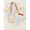 Женский сексуальный облегающий комплект бикини, купальник-треугольник с тропическим принтом, на завязках