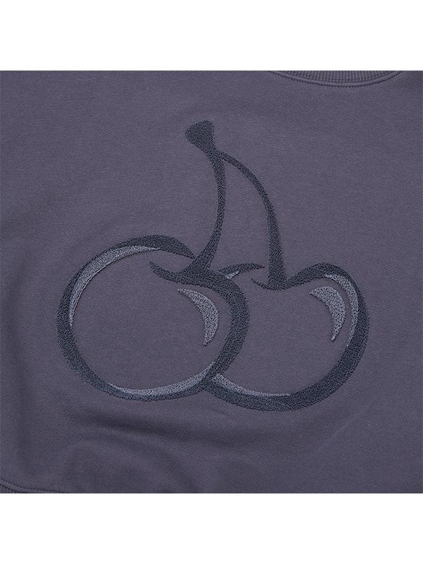 KIRSH Big Cherry Grass Embroidery Crop Sweatshirt [Navy]
