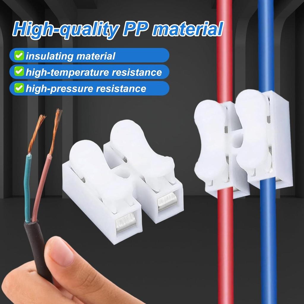 50 Pcs CH2 Quick Spring Wire Connectors Block, Compact Clamp Electrical Connectors Terminal Block For Electrical Wiring