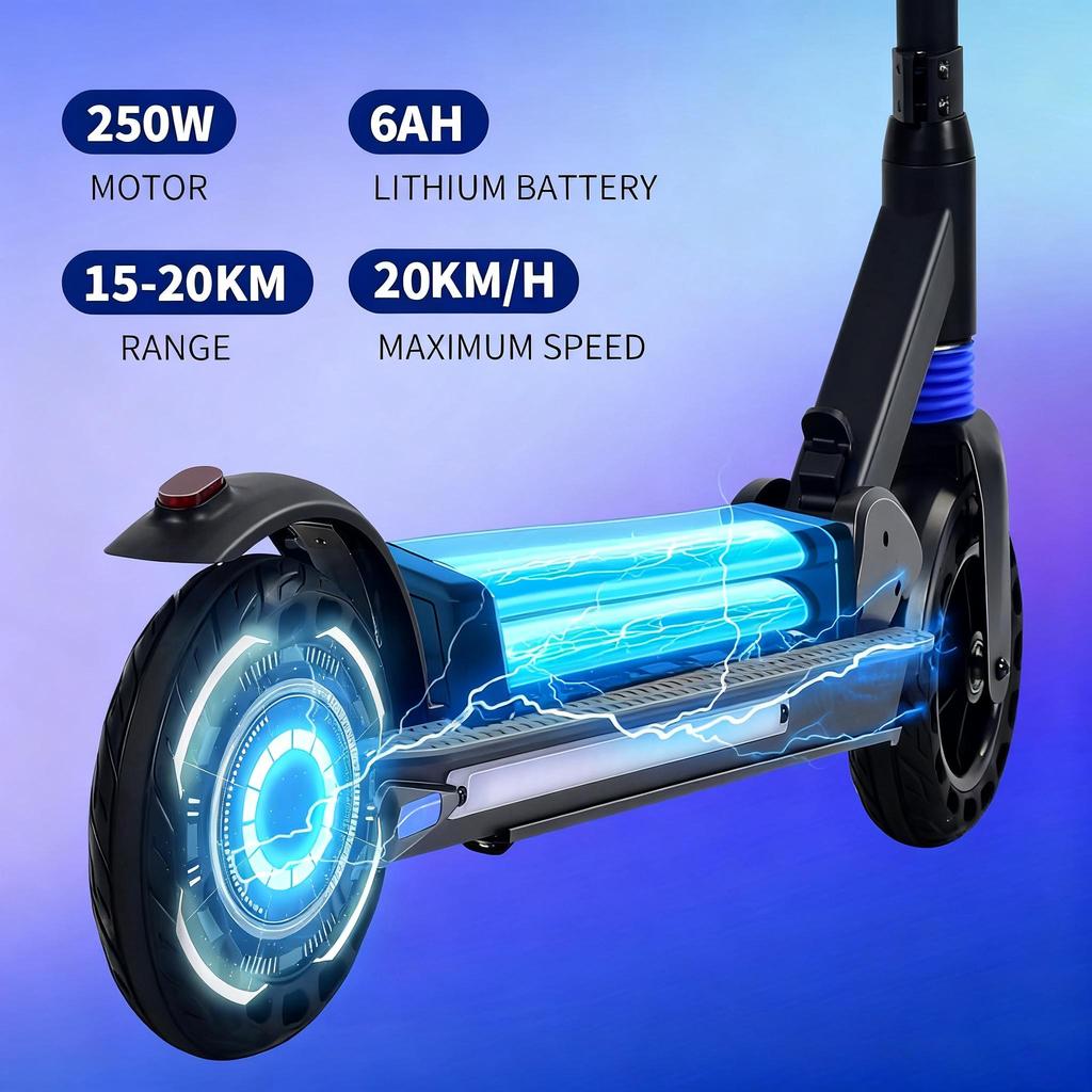 Детский электрический самокат 8-16 лет, складной со светодиодным дисплеем, регулируемая скорость/высота, запас хода 20 км, макс. скорость 20 км/ч