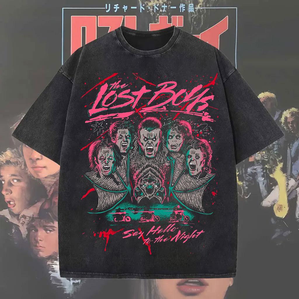 2026 Hot Sale Acid Washed Oversized T-shirt The Lost Boys Washed Graphic T-shirt Men Women Street Hip Hop Fashion Cotton Female Male Clothing