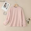 ZANZEA Women Casual Round Neck Long Sleeve Loose Pullover Sweatshirts