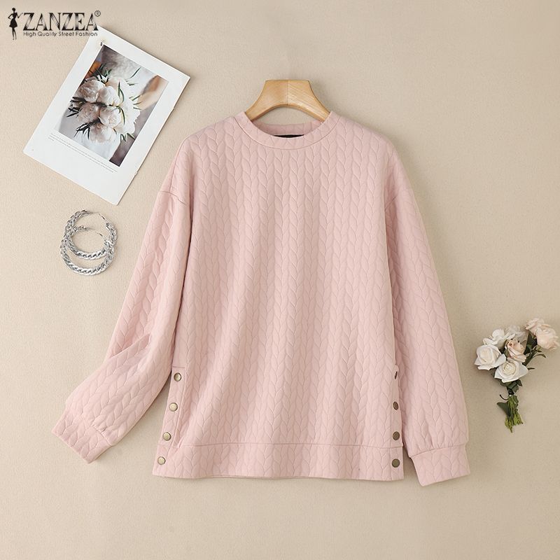ZANZEA Women Casual Round Neck Long Sleeve Loose Pullover Sweatshirts