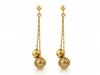 Women's 585 Gold Long Earrings with Balls and a Stud Clasp