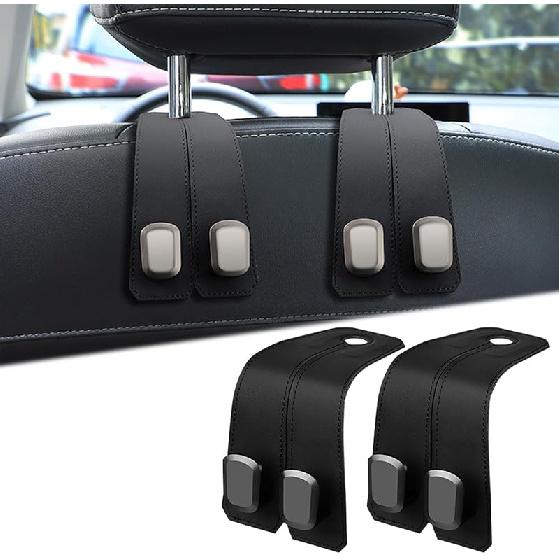 Elegananccy 2 Pack Double Car Seat Headrest Hooks, Leather Car Purse Hanger Holder For Bags, Cars Organizer And Storage Accessories For Women(Black)