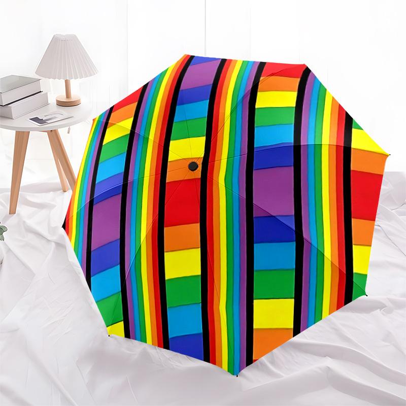 1pc Rainbow Stripes Automatic Open/Close Umbrella, 8-Rib Sturdy Frame, Umbrella for Travel, Everyday, Formal Events yy251126018