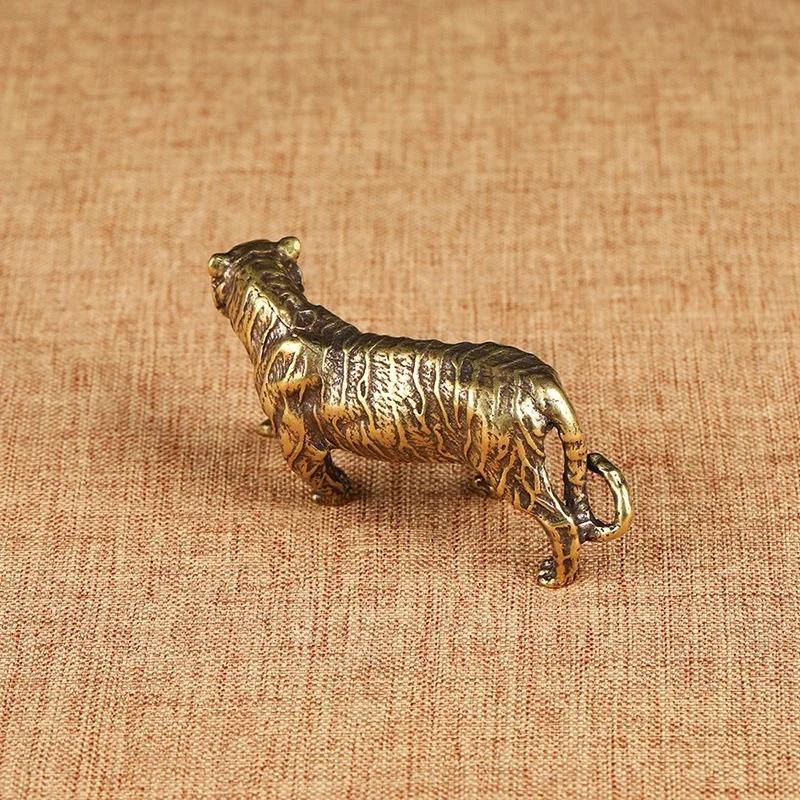 Pure Copper Animal Tigers Model Statue Solid Brass Big Tiger Figurines Ornaments Miniatures Desk Decorations Vintage Home Decor